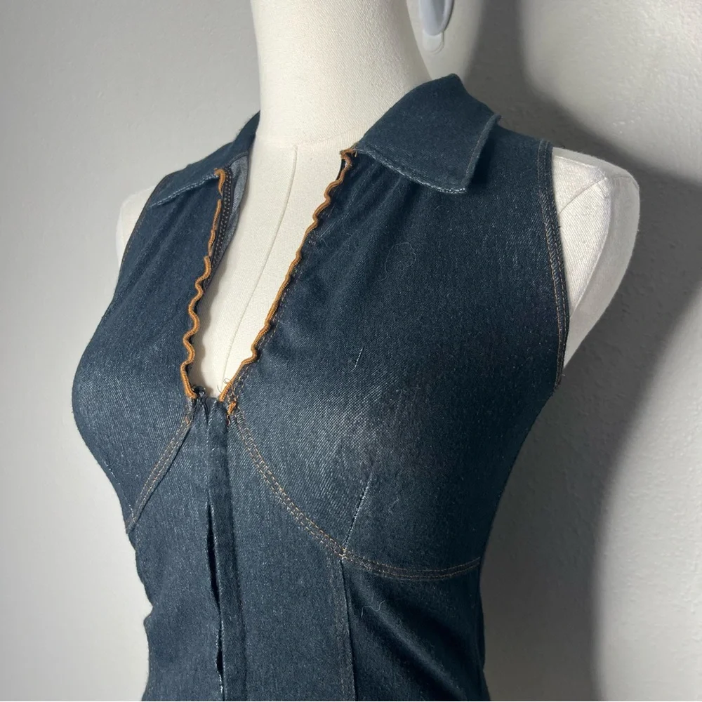 Y2K Vintage Moa Moa Demin Collared V Neck Corset Top Boho Western Going Out - Picture 4 of 8